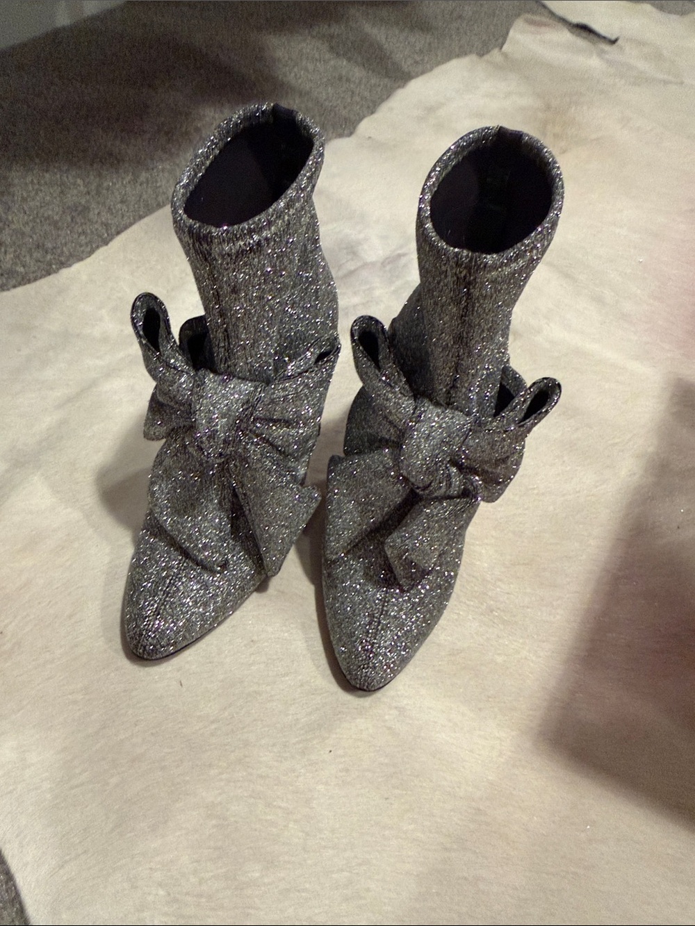 Giuseppe Zanotti Silver Glitter Pointed Bow Ankle Boots